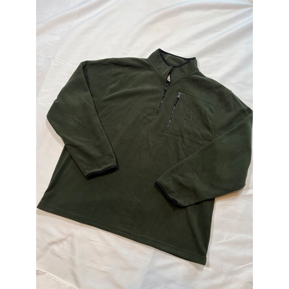 Ducks Unlimited 1/4 Zip Fleece Pullover Olive Green Hunting Men's XL